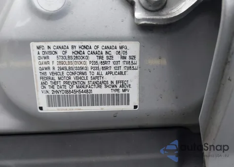2005 Acura Mdx from USA, damaged, VIN 2HNYD18845H544831